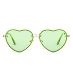 PARTY GO Heart Shape Sunglasses Woman Fashion Rimless Sunglasses UV400 Party Glasses, Green