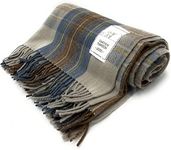 Large Merino Wool Tartan Throw Blanket 100% Wool 184cm x 164cm (Stewart Muted Blue)