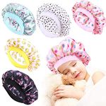 5 Pieces Kids Satin Bonnets Wide Band Silk Bonnet Night Sleep Cap Toddler Hair Bonnet Sleeping Hat for Natural Hair Kids Children Infant Newborn Babies Girls Pink