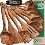 Wooden Spoons for Cooking – 10 Pc Teak Wood Utensil Set, Durable, Nonstick Safe & Heat Resistant with Ergonomic Handles - Unique Kitchen Gifts for Women Men, Cooking Gifts for Men Women