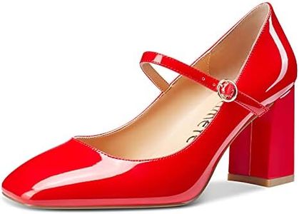 Castamere Mujer Mary Jane Punta Cuadrada Zapatos de Tacón 7.5CM High Heels Pumps Rojo Charol Zapatos EU 37