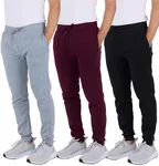 Real Essentials Mens Joggers Sweatpants Fleece Pants Sweat Clothing Pockets Baggy Elastic Cuffed Workout Bottom Athletic Soft Warm Winter Jogging Gym Active Track Work Tapered, Set 2, M, Pack of 3