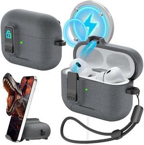 MHYALUDO AirPods Pro 2nd/1st Generation Case with Cleaning Kit, Anti-Slip Adjustable Kickstand, Anti-Fingerprint Coating & Precision, Full Drop Protection Cover with Cute Keychain, Gray