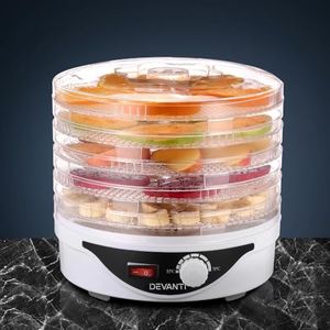 Devanti Food Dehydrator, 5 Trays 245W Electric Dehydrators Dryer Machine Oven Jerky Yogurt Fruit Maker Home Small Kitchen Appliances, Plastic Adjustable Temperature Control White