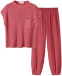 ANRABESS Women's Two Piece Outfits Knit Sweater Pullover Crop Top & Pants Lounge Matching Tracksuit Sweatsuit Sets 2024 Trendy Loungewear Clothes Hot Pink X-Large