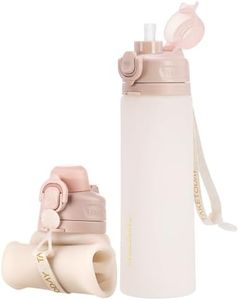TakeToday Collapsible Water Bottles 20oz, Leak Proof, BPA-Free, Foldable Silicone Travel Water Bottle with Straw Strap for Cycling, Hiking, Travel (Desert Sand)
