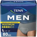 TENA Protective Adult Incontinence Underwear for Men, Maximum, Large, Grey, Disposable, 80 Count (4 Packs of 20)