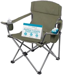 Internet's Best XL Padded Camping Folding Chair - Cooler Bag - Outdoor - Green - Sports - Insulated Cup Holder - Heavy Duty - Carrying Case - Beach - Extra Wide - Quad