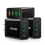 Fast Charge 3.0 Wall Charger, 3-Pack iSeekerKit 4 Ports USB Wall Charger Adapter Fast USB Charging Block Compatible Wireless Charger, Samsung Galaxy S9/S8 Note 8/9, iPhone,Pad, Tablet (Black)