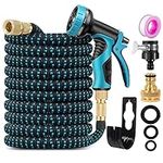 Garden Hose 75FT Garden Retractable Hose with 3/4", 1/2 Fitting and 16mm Universal Adapter Garden Hose with 10 Patterns of Water Spray Guns for Garden Garden Watering Car Washing Pet Bathing etc.