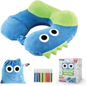 REMAXX Inflatable Kids Travel Neck Pillow for Boys and Girls for Car Airplane Compact Washable Soft Cozy Quick Inflation Camel Head Design with Included Carrybag with Free Sketch for Coloring The Box