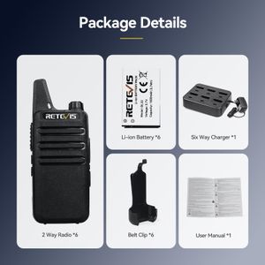 Retevis RT622 2-Way Walkie Talkies 6-Pack – Rugged PMR446 Radios with VOX, 6-Way Charger, Black