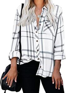 ZC&GF Women's Long Sleeve V-Neck Stripes Casual Blouses Pocket Button Down Shirt Tops, Stripe White, X-Large