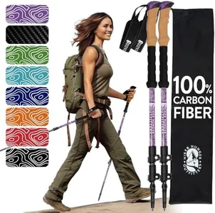 Hiker Hunger Carbon Fiber Hiking Poles Collapsible Lightweight for Women | Walking Sticks for Hiking | Trekking Poles for Hiking | Nordic Walking Poles for Seniors, Men & Kids - Purple Cork