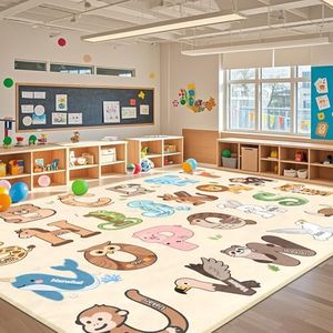FTBNIQWRHN Kids Rugs for Playroom Classroom - 8x10 Feet Large ABC Rugs Kids Preschool Educational Learning Animals, Alphabet Rug for Children Toddler Nursery Kindergarten Decor, Beige