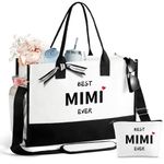 Mimi Gifts, Mono-gram Tote Bag for Women, Christmas Gifts for Mimi, 50th Mom Birthday Gifts Women, Best MIMI Ever Beach Bag w Makeup Bag Inner Pocket Side Pocket Shoulder Strap Gift Box Card