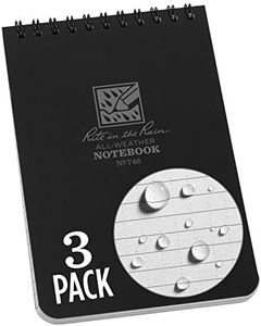 Rite in the Rain Weatherproof Top Spiral Notebook, 4" x 6", Black Cover, Universal Pattern (No. 746-3)