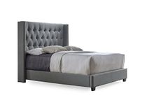 Baxton Studio CF8611-King-Grey Katherine Contemporary Espresso Fabric Nail Head Trim Wingback Bed, King, Grey