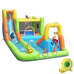 HONEY JOY Inflatable Water Slide, 8 in 1 Giant Water Bounce House & Water Park w/Slides, Climbing, Splash Pool, Outdoor Blow up Water Slides Inflatables for Kids and Adults Backyard(with 950w Blower)