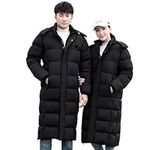 ANUFER Unisex Men's Women's Long Puffer Jacket Thermal Cotton Padded Winter Coat with Detachable Hood SD5A1030 Black M