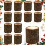 EMAGEREN 12 Pcs Wooden Tea Light Candle Holders Votive Tealight Holder Personalized Candle Stands Wooden Candle holder Set for Wedding Centerpieces for Table Wedding Party Home Decor (7cm H)