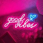 Good Vibes Neon Pink with Hearts Ice Blue - Neon USB for Bedroom Sleep Nursery Wedding Party Bar Wall Decoration Neon Bedroom