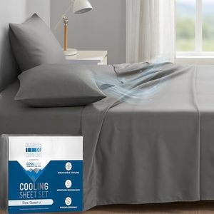 Degrees of Comfort Coolmax® Cooling Bed Sheets Queen Size for Hot Sleepers, Moisture Wicking Sheet Set for Night Sweats, Deep Pocket, Ultra Soft, Cozy for All Seasons, Grey 4 Pieces