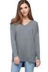 A+D Women's Oversized Extra Soft V-Neck Pullover Sweater Long Sleeved Sweater Top with Hi-Low - grey - Small-Medium