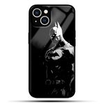 Kirmada B&W Batman Marvel Avengers Printed Glass Cover Compatible with iPhone 15 Stylish and Durable, Scratch Resistant, Desginer High Printed Quality and Perfectly Fit.