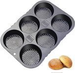 Dootafy Hamburger Bun Mold Silicone Baking Mold, 6 Cavity Perforated Non-Stick Hamburger Bun Pan Round Baking Tray with Holdes Bread Maker for Baking