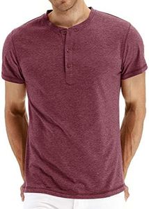 NITAGUT Mens Fashion Casual Front Placket Basic Short Sleeve Henley T-Shirts (2XL, 00 Vg-Red)