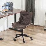 YOUTASTE Home Office Desk Chair Modern Stylish Streamlined Vanity Chair, Rocking Swivel Lounge Chair, Height Adjustable Ergonomic Computer Task Chairs Faux Leather with Wheels,Brown