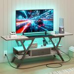 Yusong 65 inch LED TV Stand, Entertainment Center Gaming TV Table with Outlets, Up to 65" Media Console for Living Room, 29+DIY Dynamic RGB Modes, Greige+Black