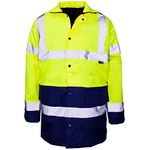 Two-Tone Hi-Vis Parka Jacket with Padded Quilted Lining and Detachable Hood (Large, Yellow / Navy)