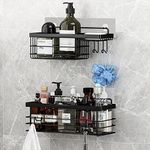 KESOL Shower Caddy and Soap Dish with Hooks Shower Shelf Shower Organizer, No Drilling Adhesive Wall Mounted Bathroom Shelf, Rustproof SUS304 Stainless Steel (2 Pack) Black
