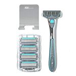 AOA Men's 6 Blade Razor Kit 7pcs in Kit Including 1pc Handle 5pcs Swedish Six-Blade Heads 1pc Stainless Steel Shower Hook Lubricating Aloe Vitamin E Strip for Comfortable Close Shave