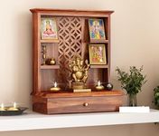 Santosha Decor Wall Mounted, Free Stand, Pooja, Mandir, Sheesham (Rosewood) Solid Wood Home Temple (Brown)