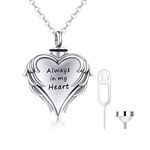 CUOKA MIRACLE Ashes Necklace Cremation Jewelry 925 Sterling Silver Urns for Ashes Adult Angel Wing Always in My Heart Necklace Ashes Keepsake Pendant Necklac