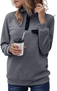 BTFBM Women Fashion Quilted Pattern Lightweight Zipper Long Sleeve Plain Casual Ladies Sweatshirts Pullovers Shirts Tops (Pure Dark Grey, X-Large)