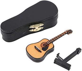 Haosie Miniature Guitar Model, Wooden Mini Guitar with Stand and Case, Dollhouse Guitar, Musical Instrument Model Home Decor(10CM)