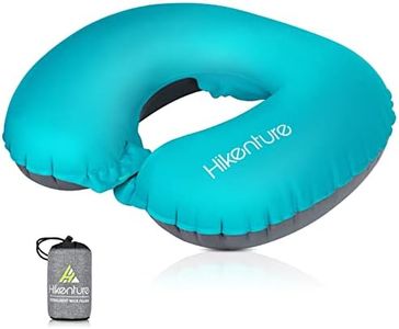 HIKENTURE Travel Pillow, Ultralight Inflatable Neck Pillow, Fully Inflated in 3 Breaths, Ergonomic Travel Neck Pillow for Airplane & Car, Portable Flight Pillow with Adjustable Softness(Light Blue)