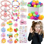 Skirfy Jewelry Toys for Girls,49 PCS Toddlers Kids Toys Age 3-5,Earrings,Rings,Hair Clip,Play Princess Toys for Dress Up,Easter Egg Classroom Peizes Birthday Gift