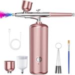 Airbrush Kit with Compressor, 48PSI Rechargeable Cordless Non-Clogging High-Pressure Air Brush Set with 0.3mm Nozzle and Cleaning Brush Set for Nail Art, Makeup, Painting, Cake Decor (Pink)