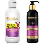 Wondersoft Professional BYE BYE Yellow Neutralising Wash & Anti-Yellow Sulfate Free Purple Shampoo 300 ML With Wondersoft Colour Protect Shampoo Maintain Color Vibrancy | For Colored Hair 250ml COMBO