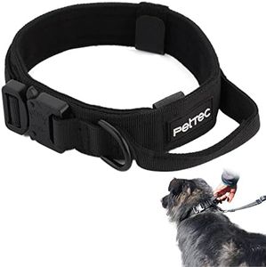 PetTec Hundehalsband aus Neopren & Nylon, Halsband mit Griff für kleine & große Hunde weich gepolstert (S-XL), äußerst robust & wasserabweisend, verstellbar, Set Halsband & Schleppleine