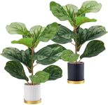 Der Rose 2 Pack 18.3'' Fake Plants Faux Potted Plants Indoor Artificial Fiddle Leaf Fig Tree for Home Office Living Room Decor Aesthetic