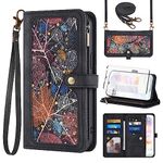 Phone Case for LG Velvet 5G/LGVelvet Verizon G5 UW T-Mobile 2020 Wallet Cover with Screen Protector and Crossbody Wrist Strap Leather Flip Pattern Zipper Credit Card Holder Stand Cell Women Men Black