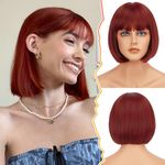 BARSDAR Short Bob Wig With Bangs - 12 Inch Copper Red Wigs for Women Short Bob Wig With Bangs - Natural Looking Soft Heat Resistant Synthetic Hair Replacement Wig Daily Party Halloween - Copper Red