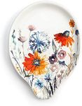 DEMDACO Orange and Blue Meadow Flowers 6 x 4.5 Stoneware Spoon Rest