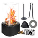 Table Top Fire Pit, Portable Bioethanol Tabletop Fireplace with Square Windproof Glass, Clean Burning for Indoor & Outdoor, 180 Mins Burn Time, for Patios, Living, Christmas, Thanksgiving, and Parties